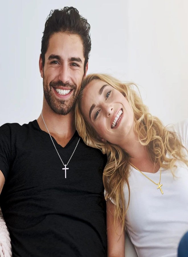 Fiusem قلادة صليب فيوسيم للرجال، قلادة صليب فضية اللون للرجال مع سلسلة حبلية 2.5 مم، سلسلة قلادة صغيرة من الفولاذ المقاوم للصدأ بطول 20 بوصة - Image 3