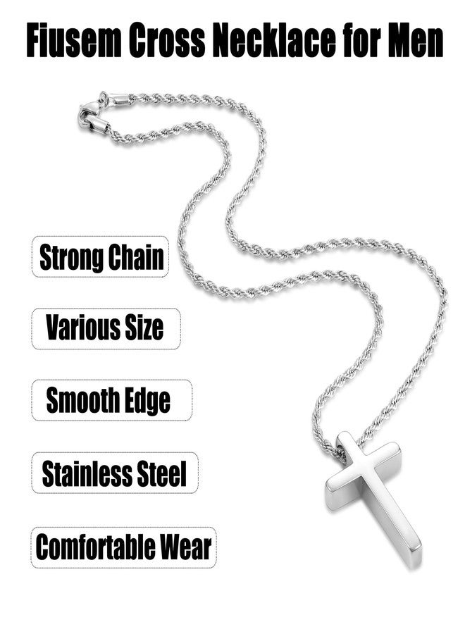 Fiusem قلادة صليب فيوسيم للرجال، قلادة صليب فضية اللون للرجال مع سلسلة حبلية 2.5 مم، سلسلة قلادة صغيرة من الفولاذ المقاوم للصدأ بطول 20 بوصة - Image 5