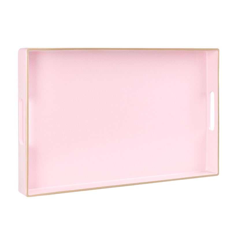 MAONAME Pink Serving Tray with Handles Modern Decorative Tray for Coffee Table Plastic Rectangular Tray for Ottoman Bathroom Decor 158 x 102 x14