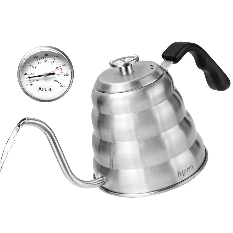 Gooseneck Kettle for Manual Drip Coffee Tea 40oz Stainless Steel Pour Over Coffee Kettle with Thermometer Tea Kettle for Stovetop1200ml6 CupSilver1Pack