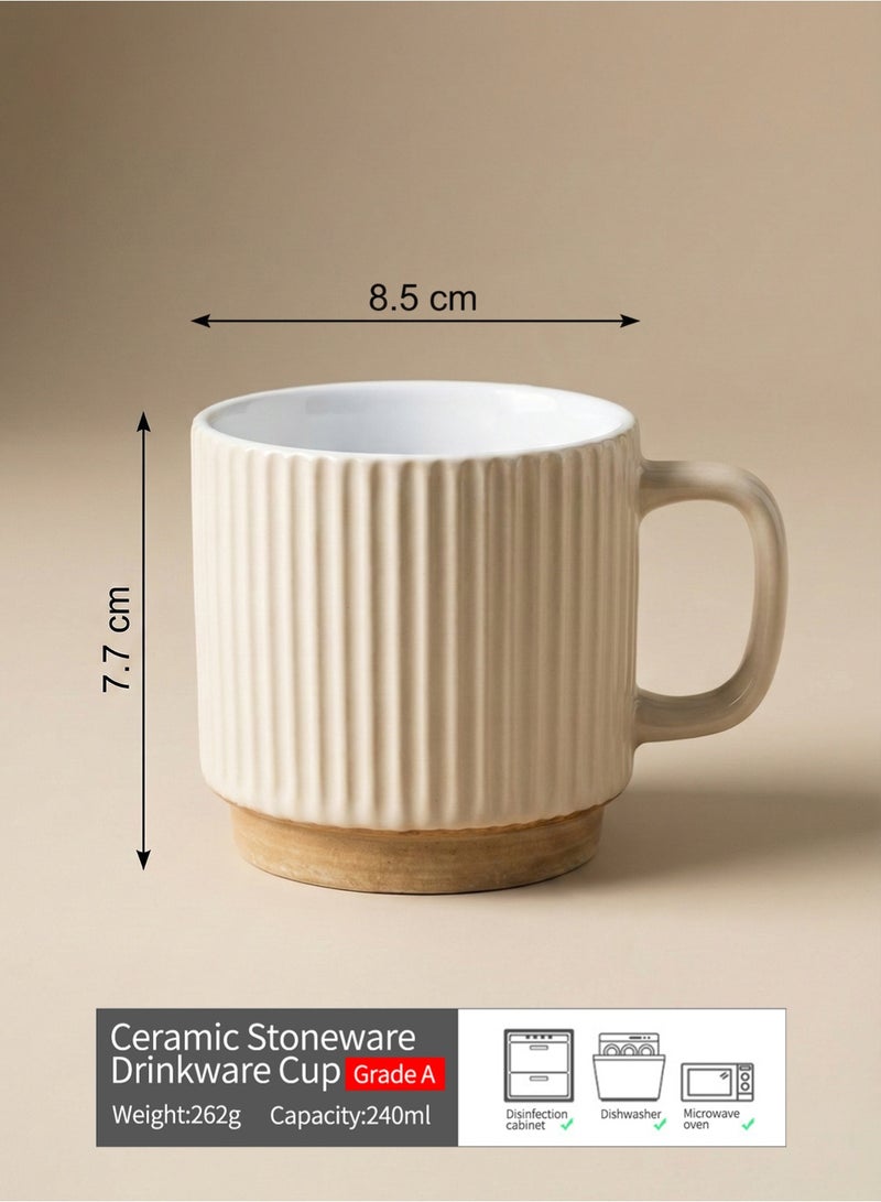 YOONISPRO Ceramic Stoneware Coffee Mug 240ml Retro Style Drinkware Cup with Handle Microwave Safe for Home Office Daily Use Tea Cocoa Milk - Image 3
