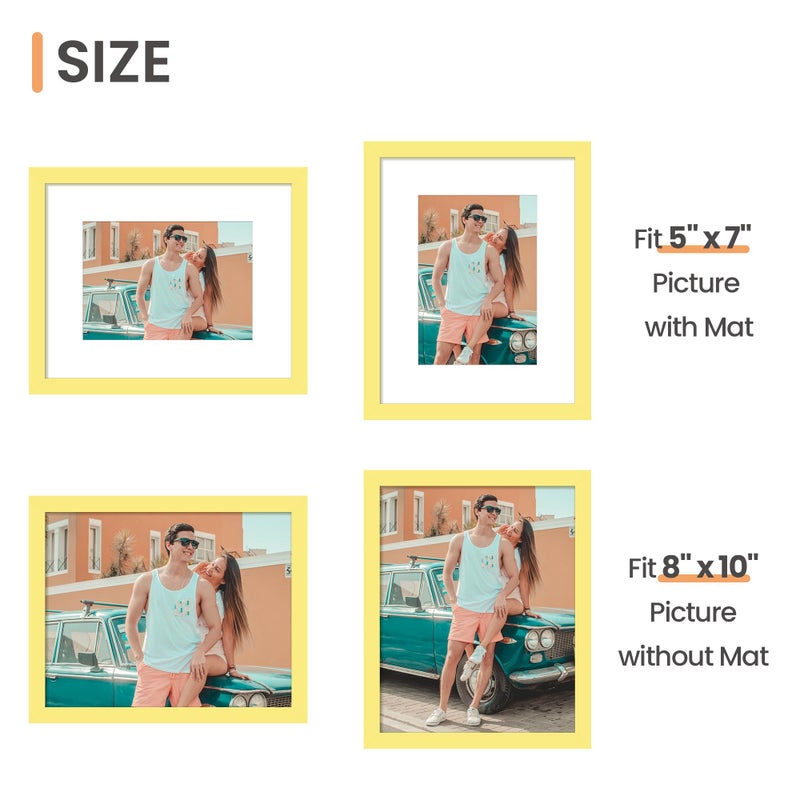 أبس سيمبلز upsimples 8x10 صورة إطار عرض الصور 5x7 مع حصيرة أو 8 × 10 بدون إطارات صور معلقة الجدار أصفر 1 حزمة - Image 3