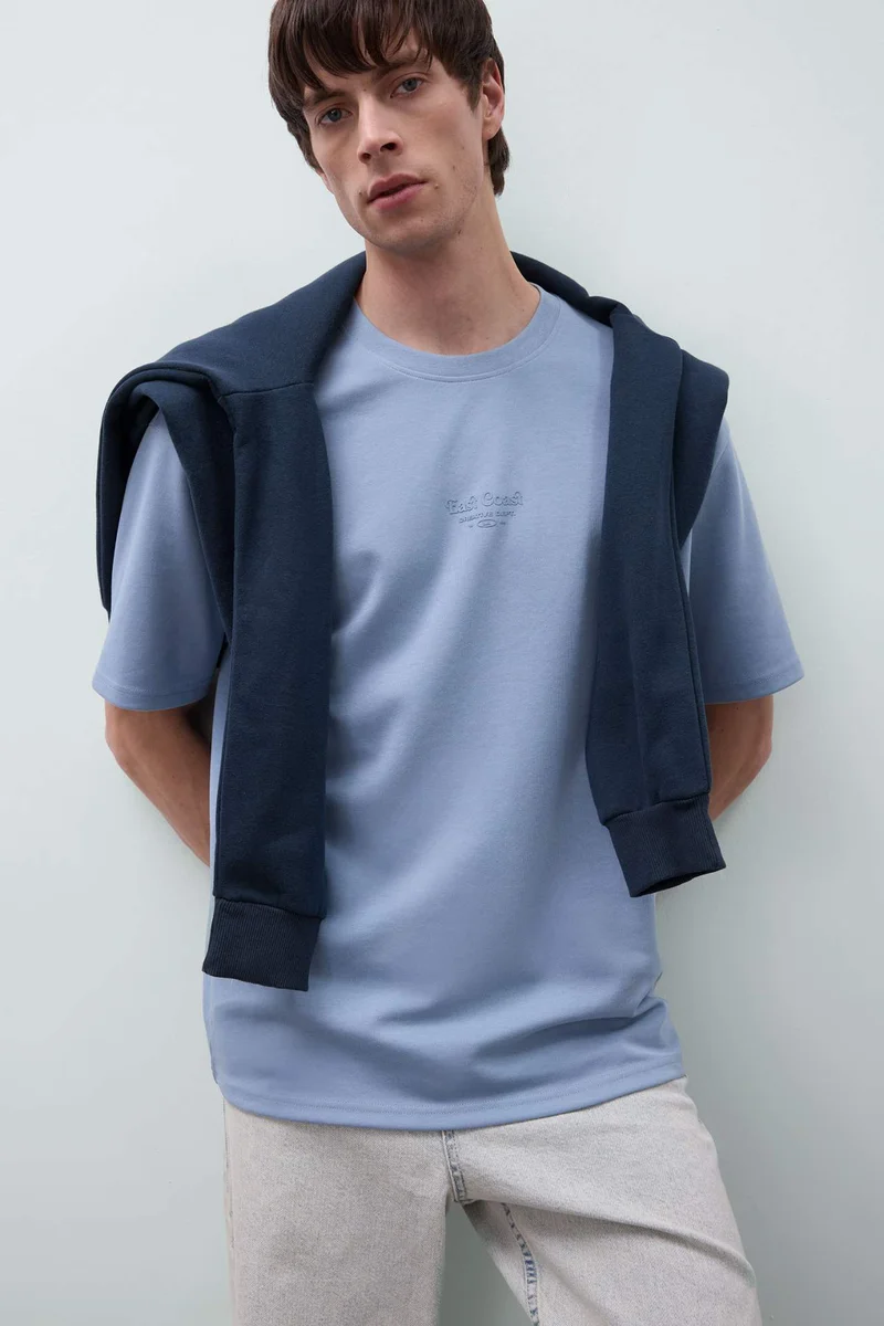 ديفاكتو Boxy Fit Crew Neck Printed Heavy Fabric T-Shirt
