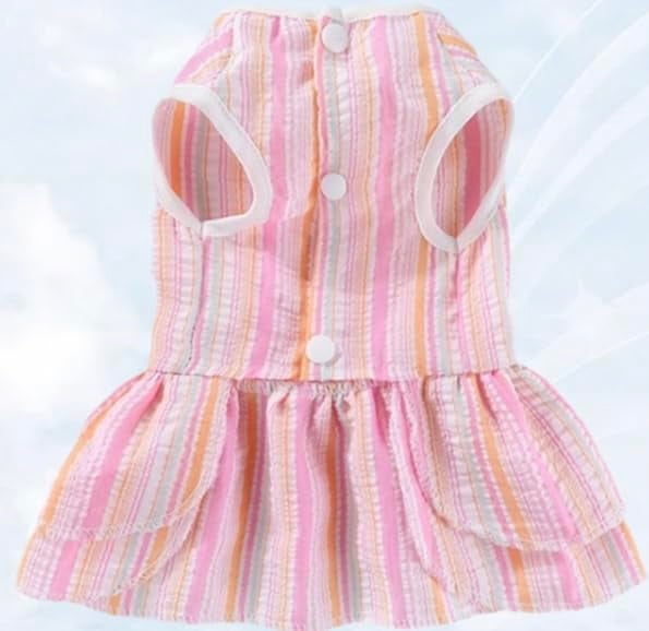 KUTKUT polycotton Small Dog Cat Girl Dress Cute Bowknot Tutu Dress Striped Summer Dog Clothes for Small Dogs Girl ,Cat Pet Apparel Outfits (Size: M,Chest: 40Cm,Length: 30Cm,Pink),1 count - Image 3