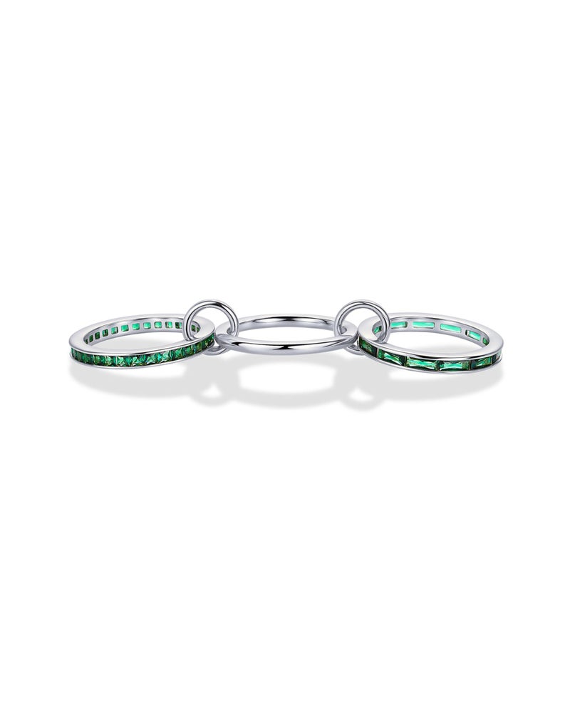 PAVOI Rhodium Plated Interlocking Ring for Women - Chunky Connected Bands Interlock Stackable Rings for Women - Trendy Emerald Cut Green Cubic Zirconia Interlocked Statement Multi-Band Jewelry - Size 6 - Image 3