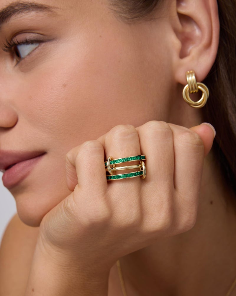 PAVOI Rhodium Plated Interlocking Ring for Women - Chunky Connected Bands Interlock Stackable Rings for Women - Trendy Emerald Cut Green Cubic Zirconia Interlocked Statement Multi-Band Jewelry - Size 6 - Image 2