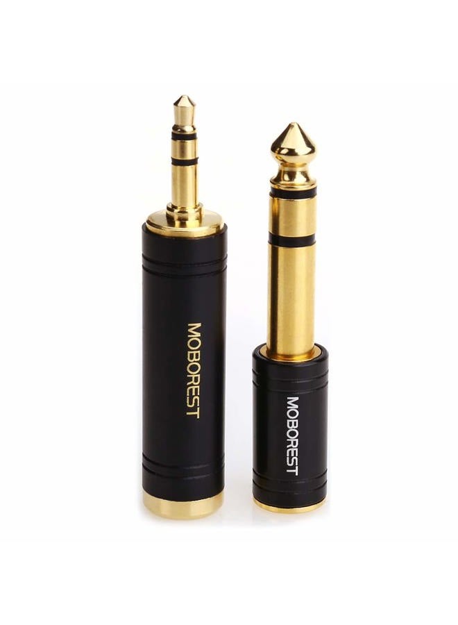 MOBOREST 3.5mm M to 6.35mm F Stereo Pure Copper Adapter, 1/8 Inch Plug Male to 1/4 Inch Jack Female Adapter, Can be Used Conversion Headphone adapte, amp adapte, Black Fashion 2-Pack - Image 1