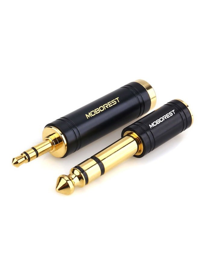 MOBOREST 3.5mm M to 6.35mm F Stereo Pure Copper Adapter, 1/8 Inch Plug Male to 1/4 Inch Jack Female Adapter, Can be Used Conversion Headphone adapte, amp adapte, Black Fashion 2-Pack - Image 4
