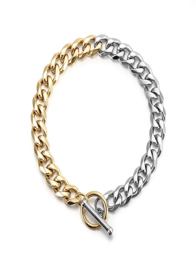 WISTIC Two Tone Chunky Bracelets for Women, 7.5" Gold Plated Stainless Steel Miami Cuban Link Bracelet with Toggle Clasp, Men's Fashion Jewelry - Image 1