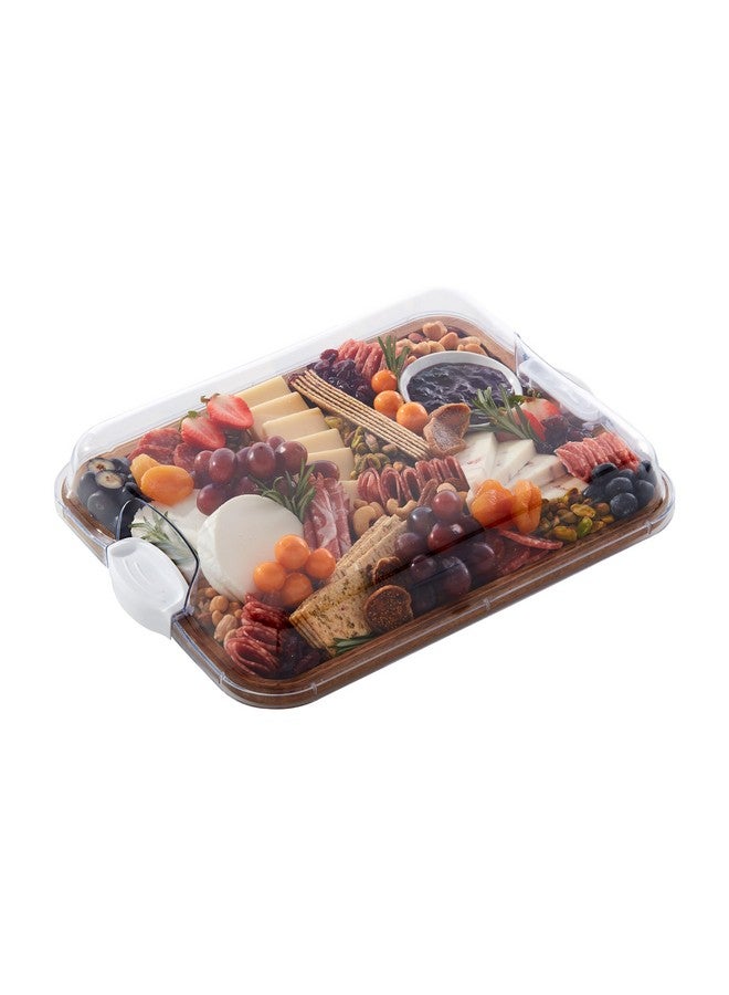 Farberware Build-A-Board Acacia Cutting Board with Built-in Compartments and Clear Locking Lid with White Handles, Perfect for Charcuterie, Snacks, and More - Image 1