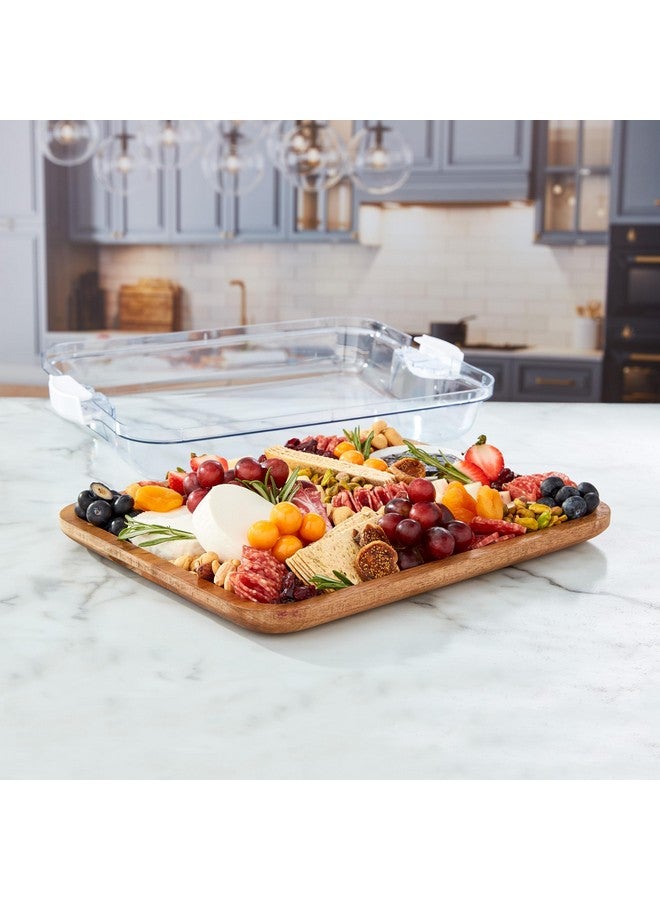 Farberware Build-A-Board Acacia Cutting Board with Built-in Compartments and Clear Locking Lid with White Handles, Perfect for Charcuterie, Snacks, and More - Image 5