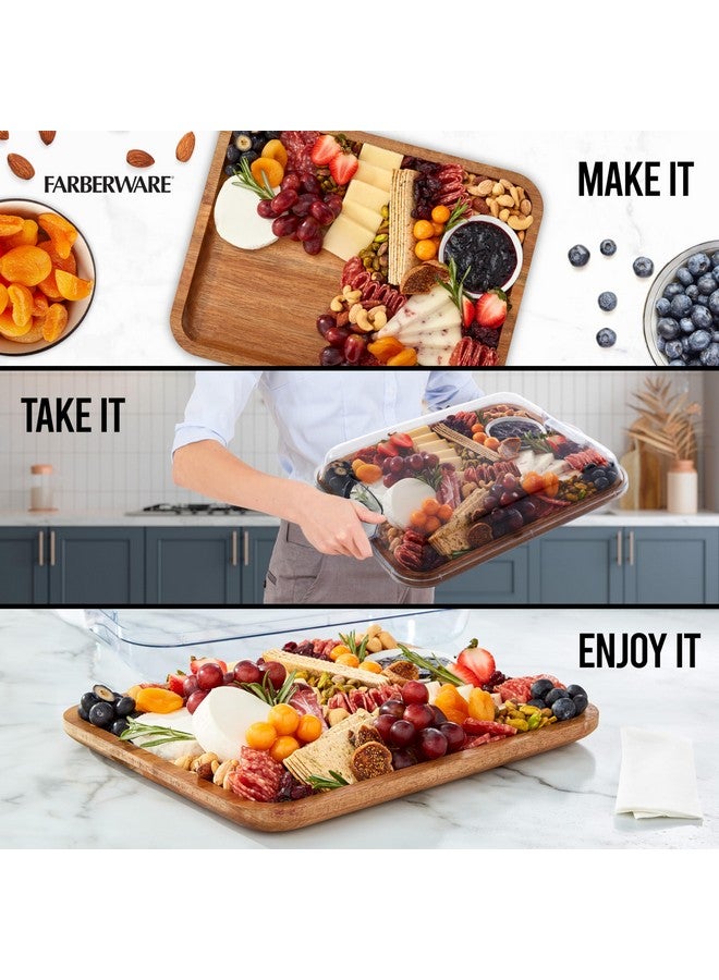 Farberware Build-A-Board Acacia Cutting Board with Built-in Compartments and Clear Locking Lid with White Handles, Perfect for Charcuterie, Snacks, and More - Image 2
