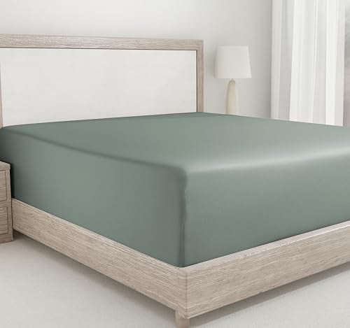 California Design Den Fitted Sheet for King Size Bed, Deep Pocket Soft 400 Thread Count 100% Cotton Sateen, No Pop-Off Elastic, Durable Hotel Quality Bedding, 1 Fitted Sheet Only (King, Sage Green) - Image 1