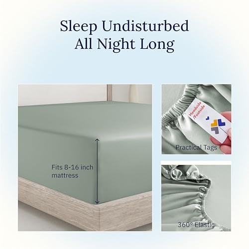 California Design Den Fitted Sheet for King Size Bed, Deep Pocket Soft 400 Thread Count 100% Cotton Sateen, No Pop-Off Elastic, Durable Hotel Quality Bedding, 1 Fitted Sheet Only (King, Sage Green) - Image 5