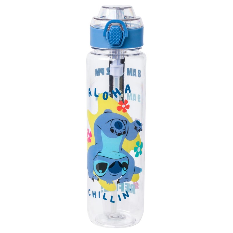 Silver Buffalo Disney Lilo and Stitch Aloha Chillin' Hydration Tracker Schedule Plastic Water Bottle with Locking Lid and Strap, 33 Ounces - Image 1