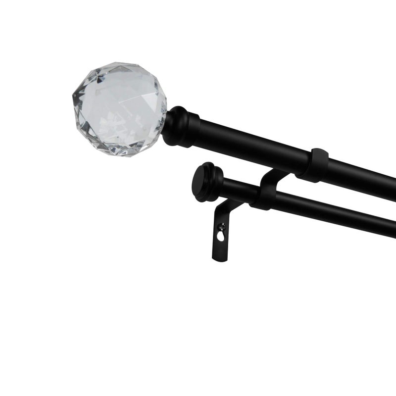 Exclusive Home Curtains EXCLUSIVE HOME Crystal Ball Double Curtain Rod and Finial Set Adjustable Matte Black 3672