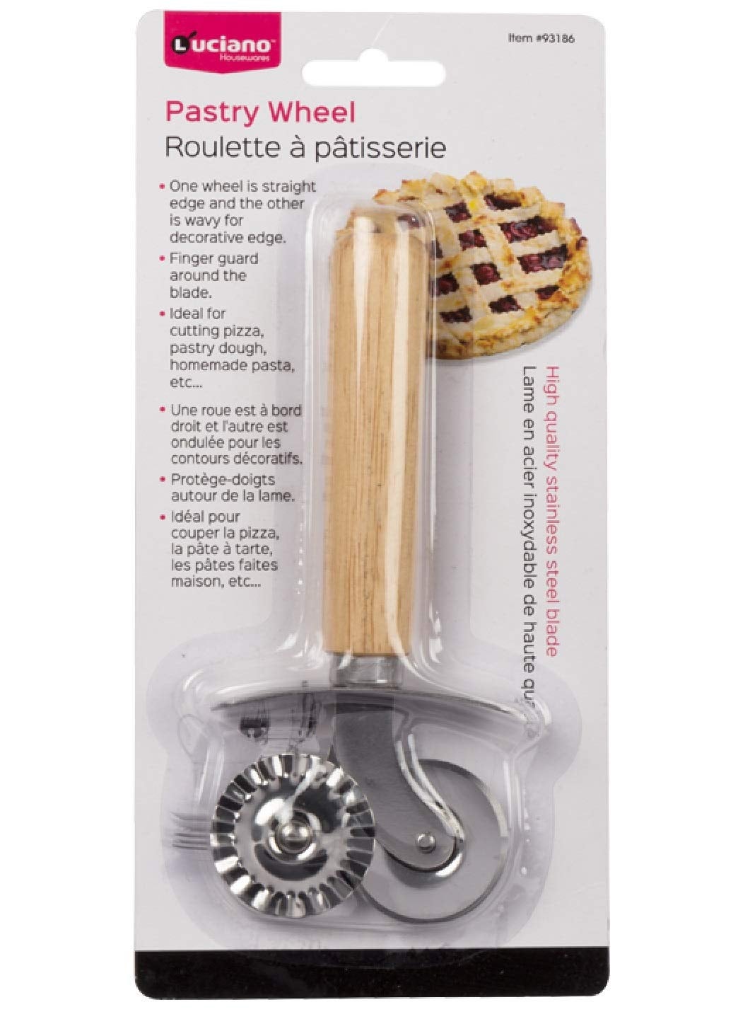 Luciano Housewares Luciano Roll Over Image to Zoom in DoubleBlade Pastry Ravioli Pasta Dough Cutter Crimper Wheel with Wooden Handle 