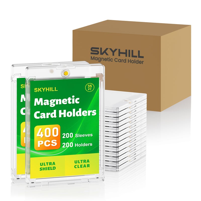 Skyhill 200ct Magnetic Card Holders, 35pt Acrylic One Touch Card Holder with Extra 200 Protective Sleeves, U-V Protection& Waterproof Hard Plastic Card Protectors for Trading Cards, Sports, Game Cards - Image 1