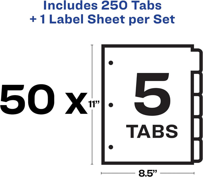 Avery 5-Tab Print & Apply Clear Label Dividers, 50 Sets, White Tabs, Easy Customization - Image 3