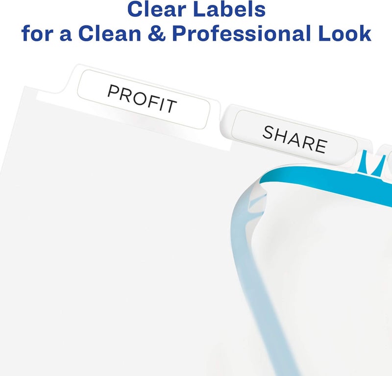 Avery 5-Tab Print & Apply Clear Label Dividers, 50 Sets, White Tabs, Easy Customization - Image 4