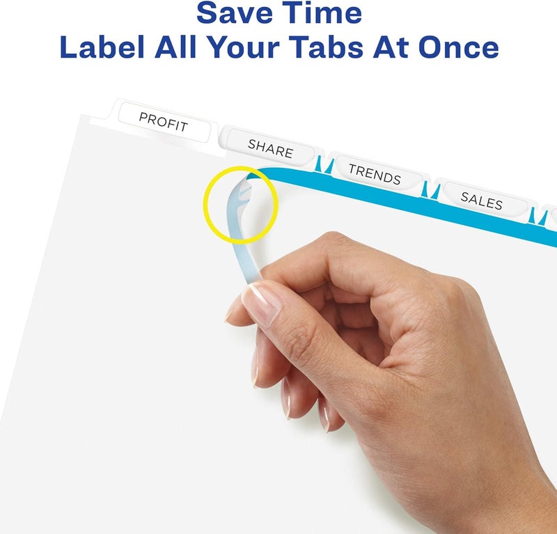 Avery 5-Tab Print & Apply Clear Label Dividers, 50 Sets, White Tabs, Easy Customization - Image 5
