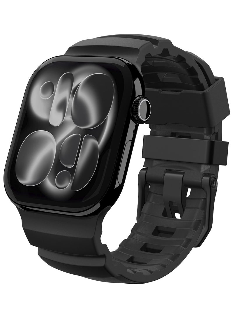 Spigen WBS2 Apple Watch Band for Apple Watch Ultra 3/2/1 49mm, Series 11/10 46mm, 9/8/7 45mm, SE3/SE2/SE/6/5/4 44mm, 3/2/1 42mm Durable Silicone Sport Strap - Black - Image 1