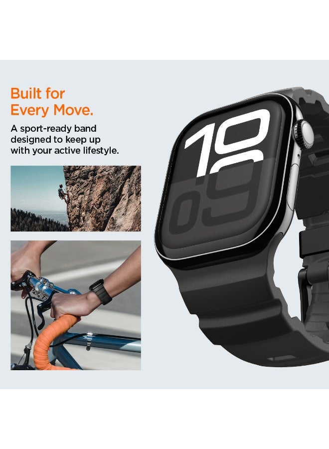 Spigen WBS2 Apple Watch Band for Apple Watch Ultra 3/2/1 49mm, Series 11/10 46mm, 9/8/7 45mm, SE3/SE2/SE/6/5/4 44mm, 3/2/1 42mm Durable Silicone Sport Strap - Black - Image 4