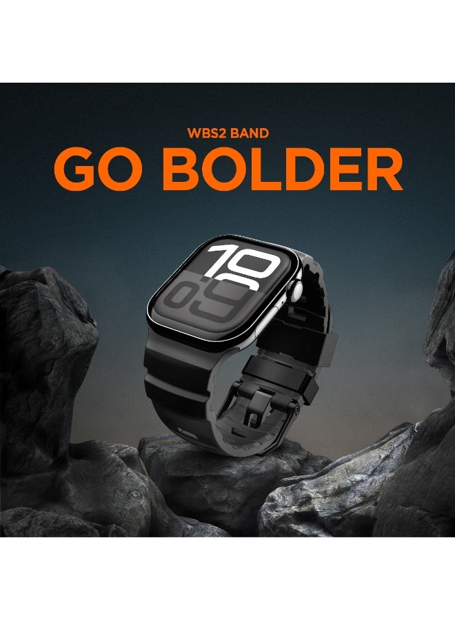 Spigen WBS2 Apple Watch Band for Apple Watch Ultra 3/2/1 49mm, Series 11/10 46mm, 9/8/7 45mm, SE3/SE2/SE/6/5/4 44mm, 3/2/1 42mm Durable Silicone Sport Strap - Black - Image 2