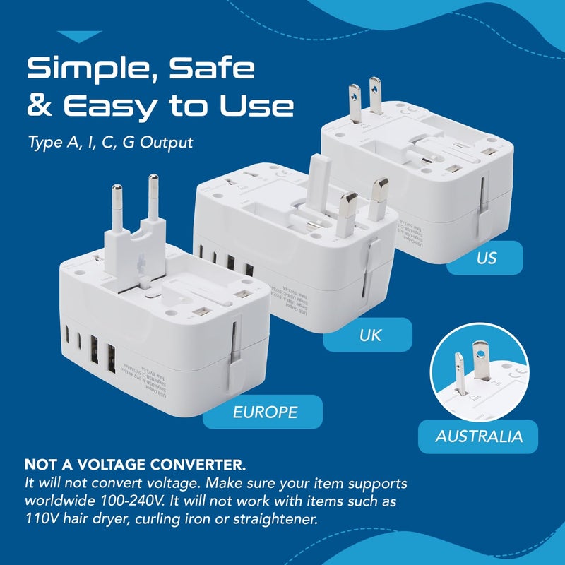 Ceptics Travel Adapter India to Europe USA UK Australia Africa Chile Italy UAE World Travel Plug Adapter Safe Compact Powerful USB Adapter Universal Travel Adapter with Type C 3Pack - Image 4