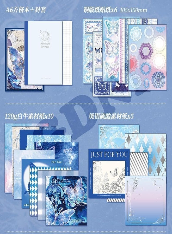 yifely Paper Vintage Aesthetic Scrapbook Kit Scrapbooking Supplies Kit with Bullet Junk Journal,Stationery,A6 Grid Notebook with Graph Ruled Page DIY Journaling Gift for (Blue Butterfly) - Image 3