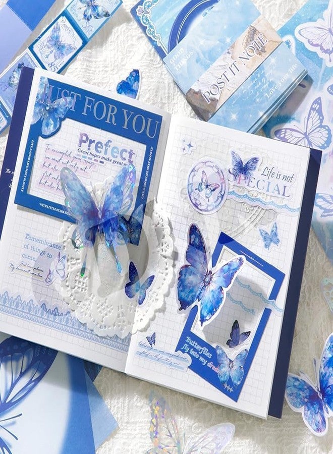 yifely Paper Vintage Aesthetic Scrapbook Kit Scrapbooking Supplies Kit with Bullet Junk Journal,Stationery,A6 Grid Notebook with Graph Ruled Page DIY Journaling Gift for (Blue Butterfly) - Image 4