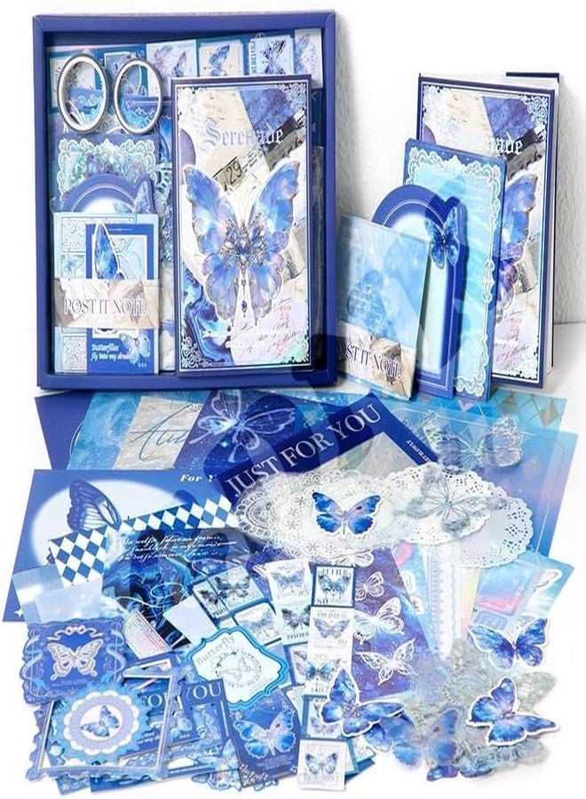 yifely Paper Vintage Aesthetic Scrapbook Kit Scrapbooking Supplies Kit with Bullet Junk Journal,Stationery,A6 Grid Notebook with Graph Ruled Page DIY Journaling Gift for (Blue Butterfly) - Image 1