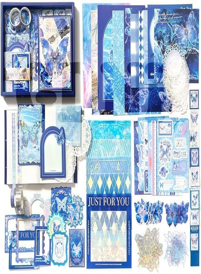 yifely Paper Vintage Aesthetic Scrapbook Kit Scrapbooking Supplies Kit with Bullet Junk Journal,Stationery,A6 Grid Notebook with Graph Ruled Page DIY Journaling Gift for (Blue Butterfly) - Image 2