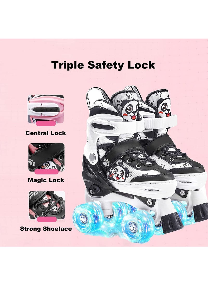 Panda Design Double Row Skating Shoes with Lighting Wheel for Beginner and Safety