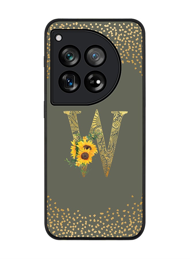 Stylizedd Rugged Black edge case for OnePlus 12R / OnePlus Ace 3 5G,Slim fit Soft Cover Custom Monogram Initial Letter Floral Pattern Alphabet - W (Olive Green) - Image 1