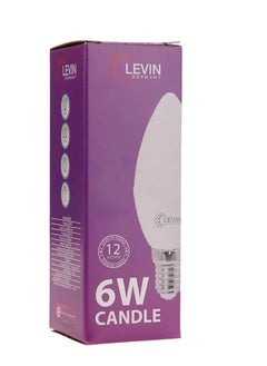 Levin Germany Levin E14 LED C37 Candle Lamp 6W 6500K Warm White 175-265V IP20 220° Ø38 x L110, Flicker Free Non-Dimmable, Frosted Finish, Suitable for Residential & Commercial Application as a Decorative Lighting.  - Image 1