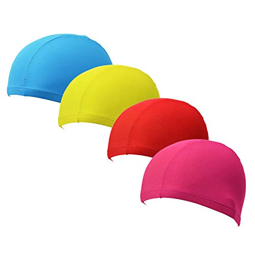 SUNTRADE 4 Pack Nylon Spandex Fabric Swim Cap for Kids and Adult(not for Long Hair) - Image 2