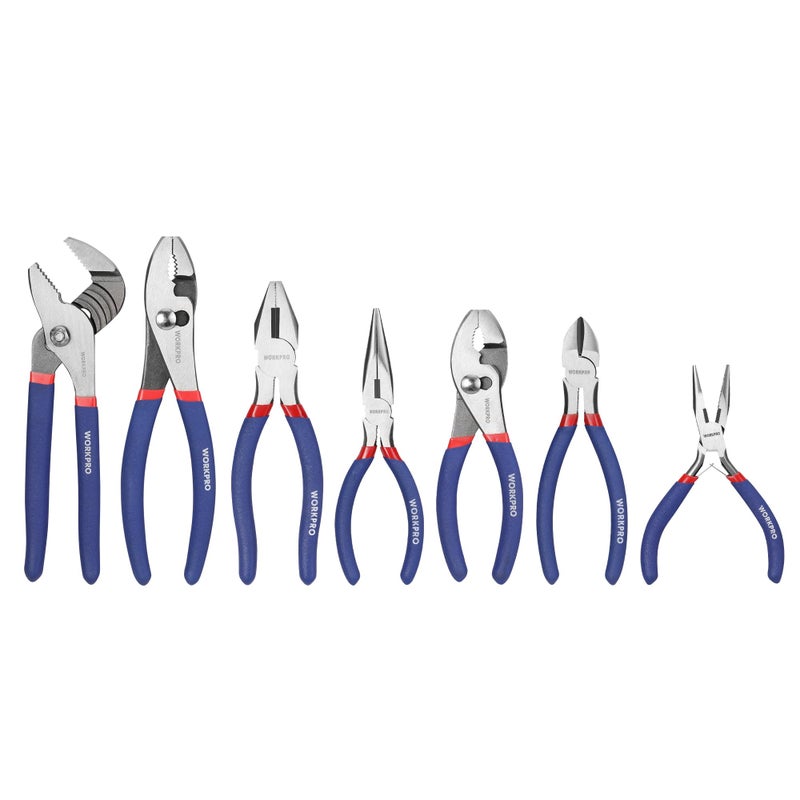 WORKPRO 7-piece WORKPRO Pliers Set with Groove Joint, Long Nose, Slip Joint, Linesman, and Diagonal Pliers for DIY & Home Use - Image 1