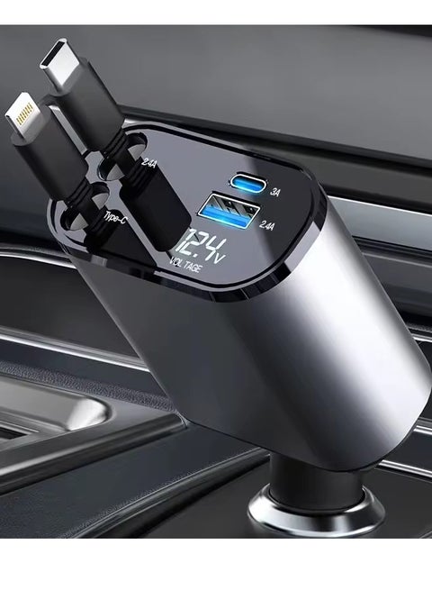 Retractable Car Charger, 4 in 1 Super Fast Charger Car Phone Charger,Retractable Cables (31.5 inch) and 2 USB Ports Car Charger Adapter for iPhone 15/14/13/12 Pro Max XR,iPad,Samsung,Pixel