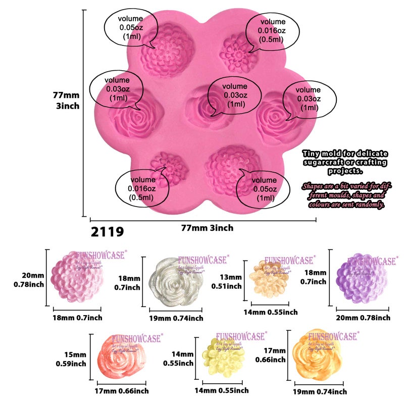 FUNSHOWCASE Mini Flowers Fondant Silicone Mold for Sugarcraft Cake Decoration, Cupcake Topper, Polymer Clay, Soap Wax Making Crafting Projects 7-Cavity - Image 2
