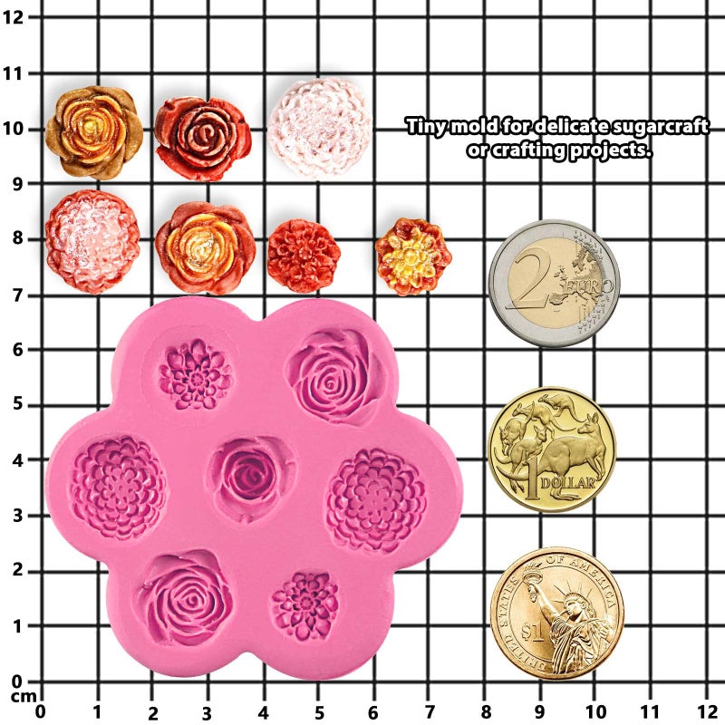 FUNSHOWCASE Mini Flowers Fondant Silicone Mold for Sugarcraft Cake Decoration, Cupcake Topper, Polymer Clay, Soap Wax Making Crafting Projects 7-Cavity - Image 3
