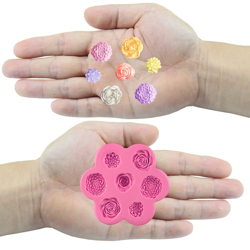 FUNSHOWCASE Mini Flowers Fondant Silicone Mold for Sugarcraft Cake Decoration, Cupcake Topper, Polymer Clay, Soap Wax Making Crafting Projects 7-Cavity - Image 5