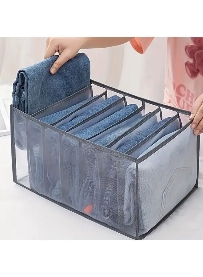 Gray 7 Grid Drawer Organizer with Handle Washable Foldable Storage Box for Clothes - Image 1