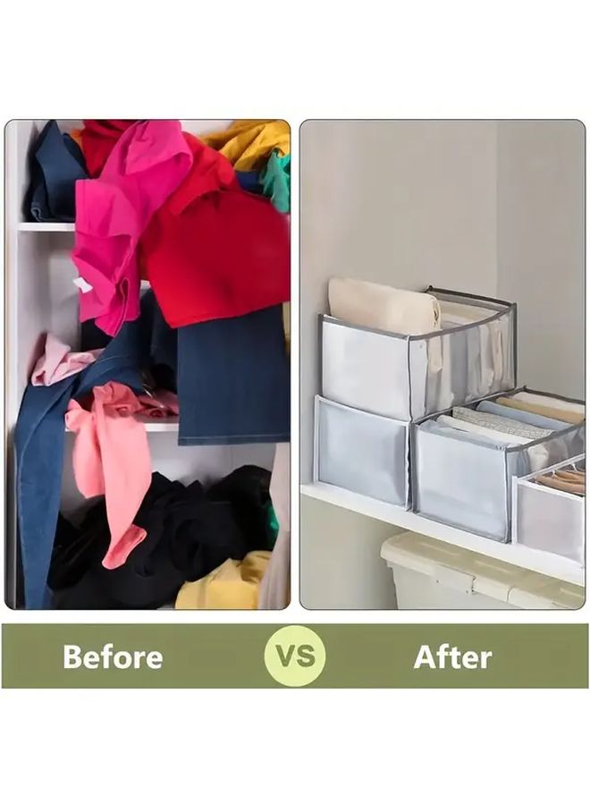 Gray 7 Grid Drawer Organizer with Handle Washable Foldable Storage Box for Clothes - Image 3