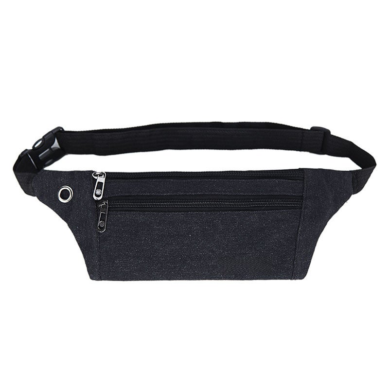 Korean Style Canvas Fanny Pack for Men and Women Black 