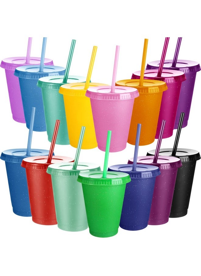 Sieral Sieral Cups with Straws and Lids Kids Tumbler with Straw Reusable Water Bottle Iced Coffee Travel Mug Cup Adults Plastic Cups for Parties 16 oz(Cute Colors, 15 Pack)  - Image 1