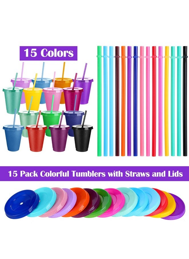Sieral Sieral Cups with Straws and Lids Kids Tumbler with Straw Reusable Water Bottle Iced Coffee Travel Mug Cup Adults Plastic Cups for Parties 16 oz(Cute Colors, 15 Pack)  - Image 3