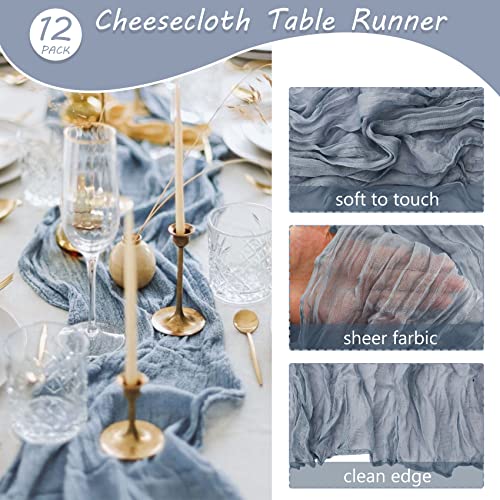 Fivenl 12 Pack 10Ft Cheesecloth Table Runner 35x120 Inch Boho Gauze Table Runner Rustic Cheese Cloth Long Romantic Table Runners for Wedding Bridal Shower Birthday Party Table Decor (Dusty Blue) - Image 4