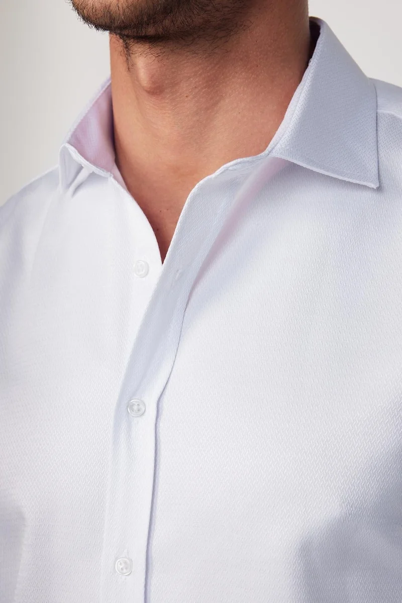 تودورس Modern Slim Fit Cotton Easy-Iron Dobby White Men's Shirt