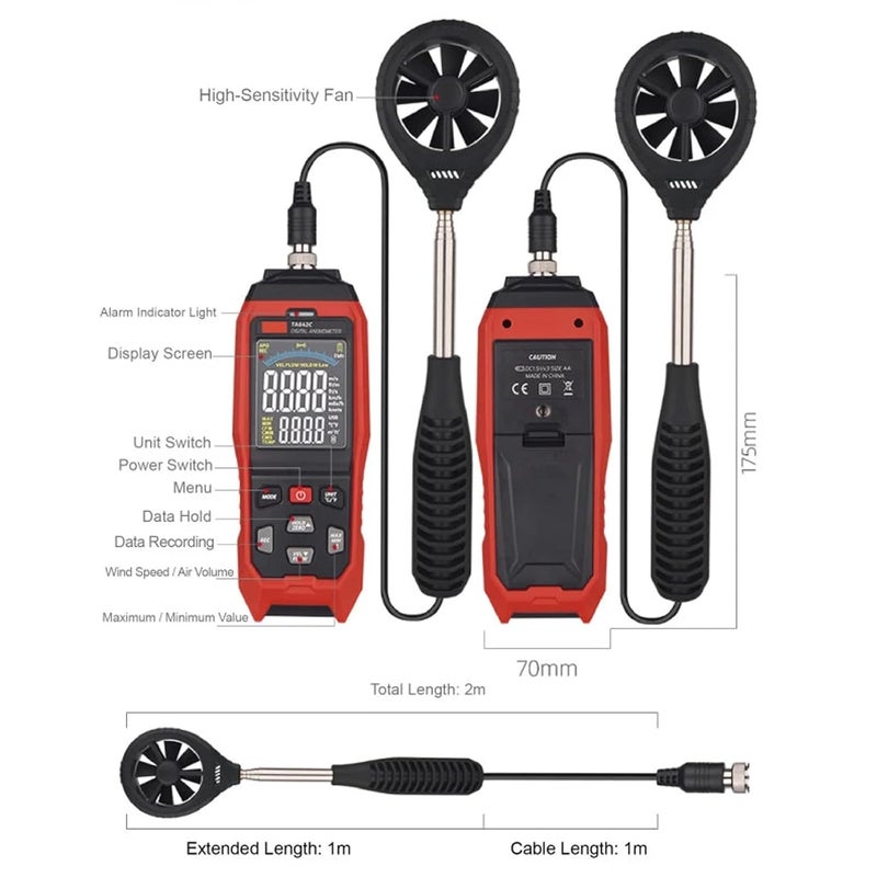 TA640A مقياس سرعة الرياح عالي الدقة من نوع USB قابل للفصل - Image 4